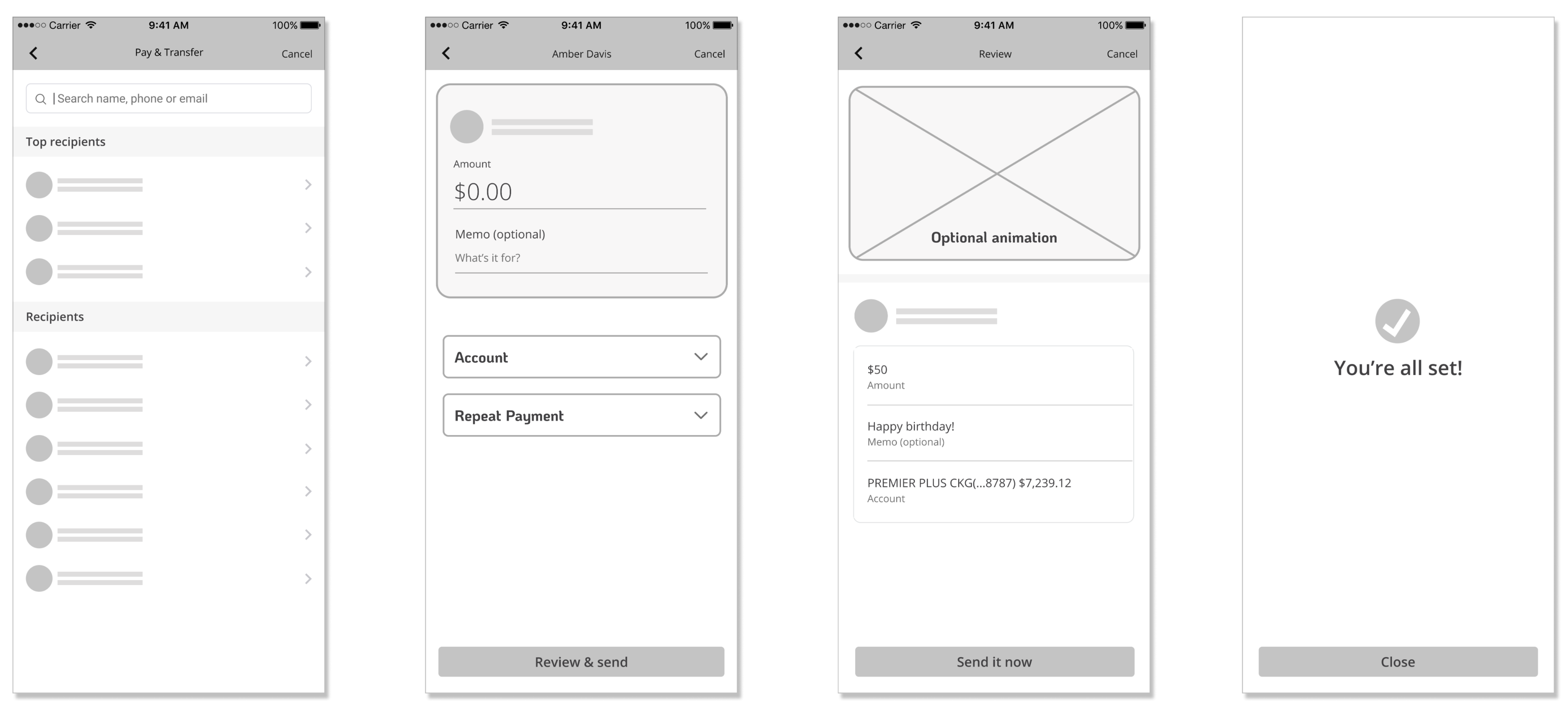 Chase Mobile Wireframes